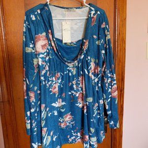 Blue Flower Blouse 2XL